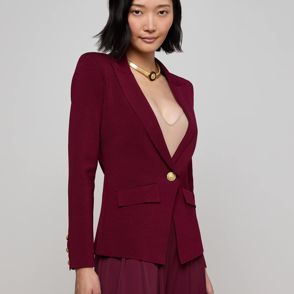 L'AGENCE Chamberlain Knit Blazer Burgundy Dark Port Gold Small NWT